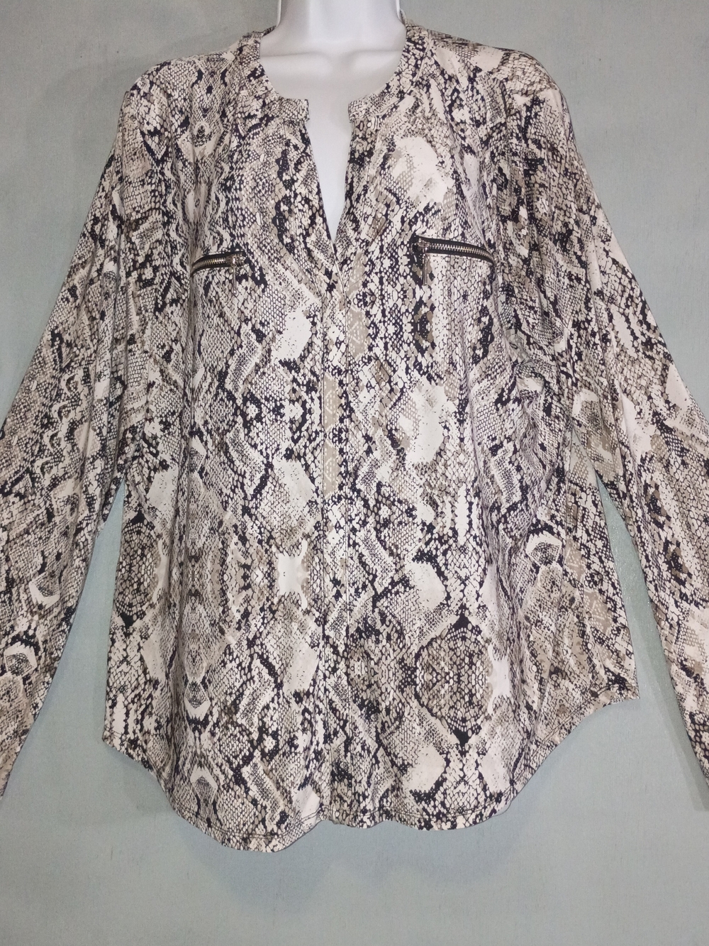 INC International Concepts Snake-Print Button Down Blouse - Cream & Black
